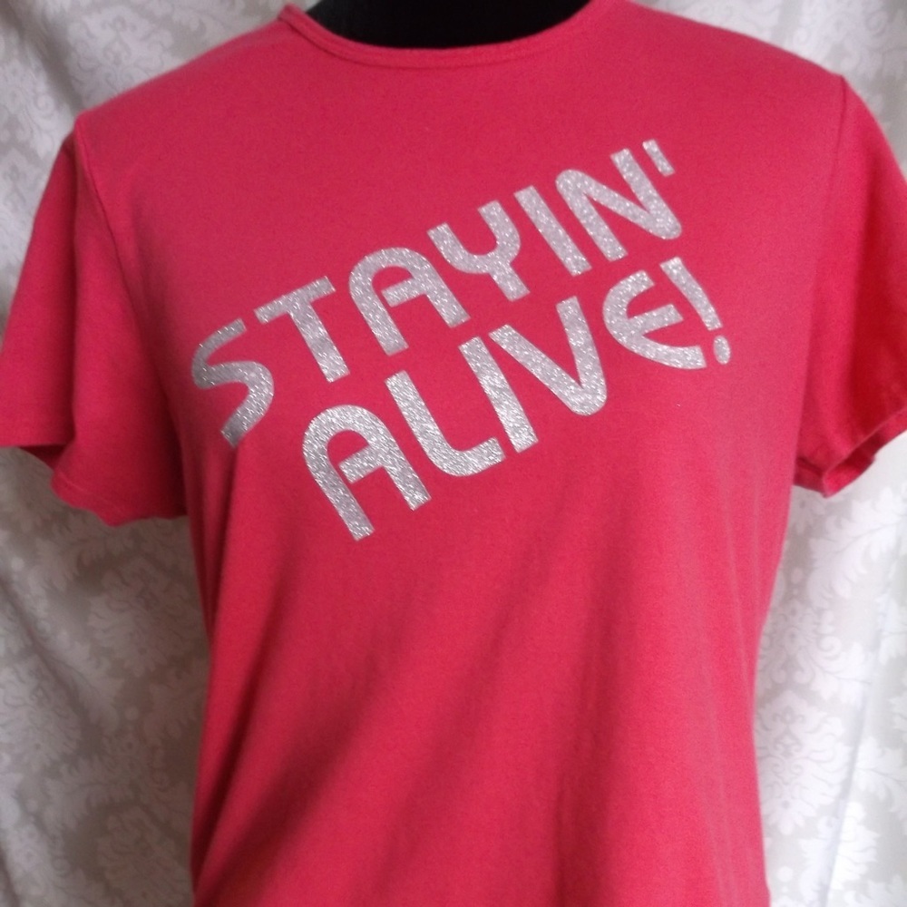 Vintage STAYING ALIVE t-shirt w/ SNF image L